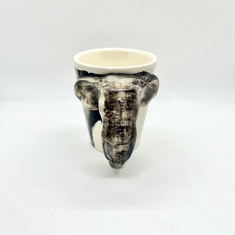 Elephant Coffee Mug Cup 3D Trunk Is The Handle Handmade Tea Animals Kitschy - Picture 2 of 6